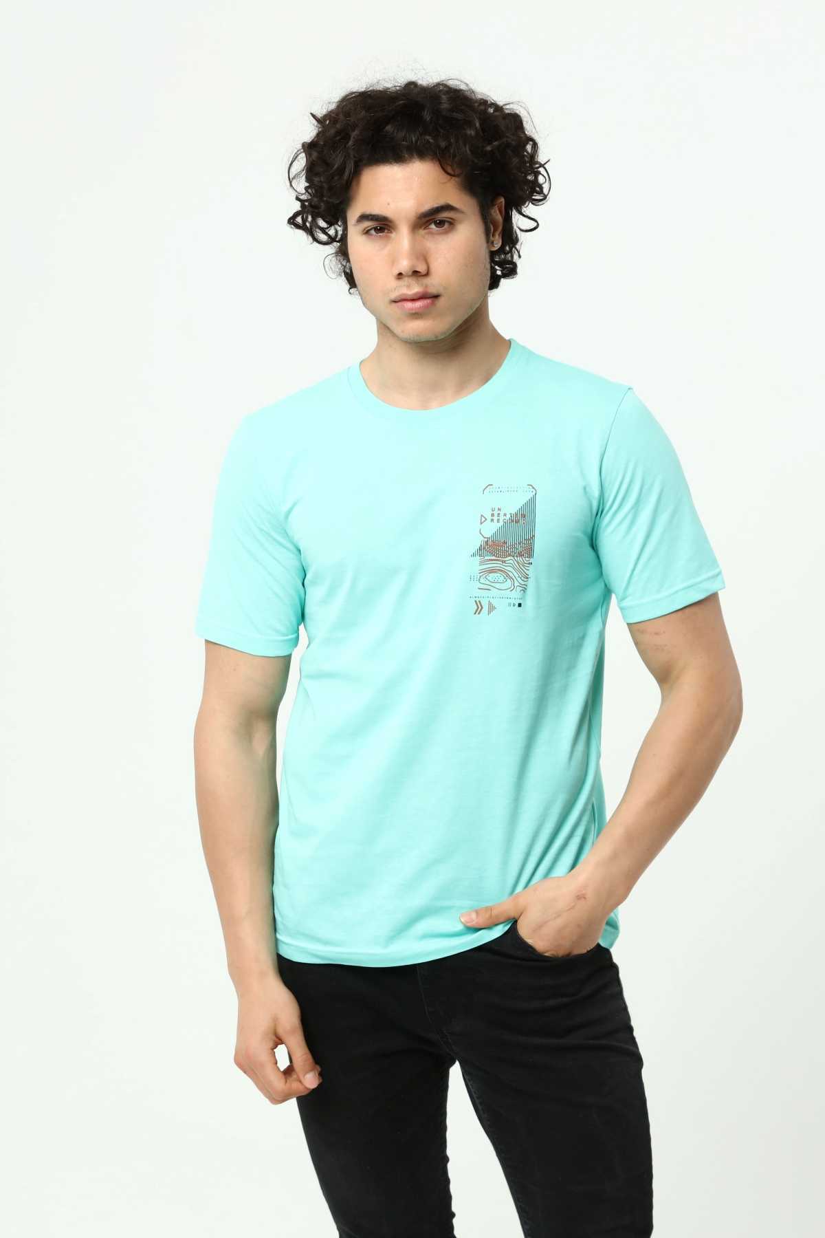 Su Yeşili Erkek Baskılı Oversize T-Shirt