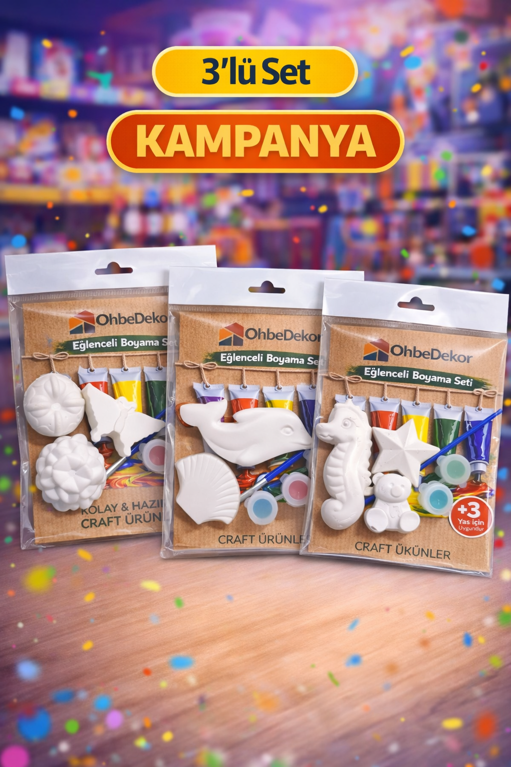 3X Boyanabilir Alçı Figür Seti 3’lü – Çocuk Boyama Hobi Seti – OhbeDekor Hobi Seti – Eğitici Oyuncak